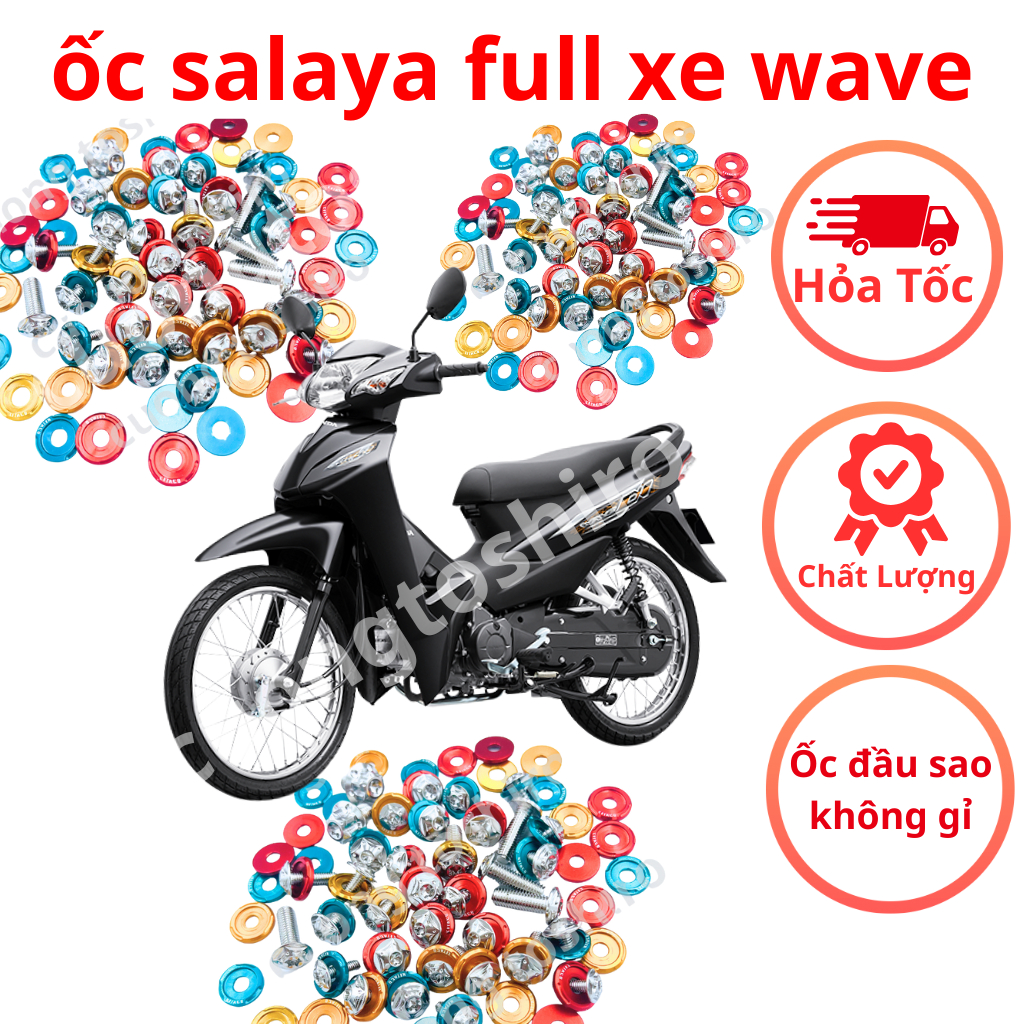 Full ốc salaya và long đền đỏ Kakico phụ kiện cao cấp cho xe Wave 50 100 110 lắp lên là đẹp