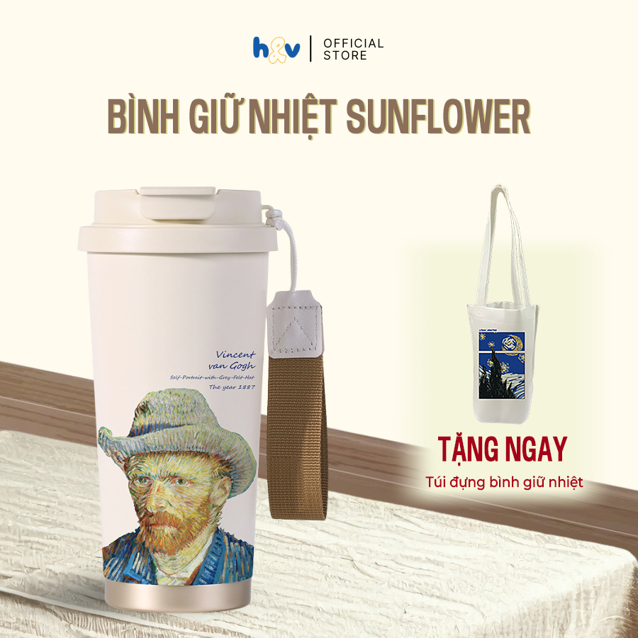 Bình giữ nhiệt Vincent van Gogh chất liệu inox 316 tráng gốm sứ giữ nhiệt lâu 520ml
