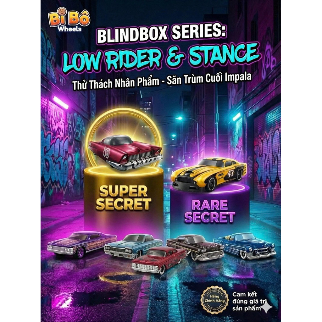 [CHÍNH HÃNG] Blindbox Hot Wheels Low Rider & Stance - Hộp Mù Săn Xe Impala, Cadillac & Secret Hiếm -