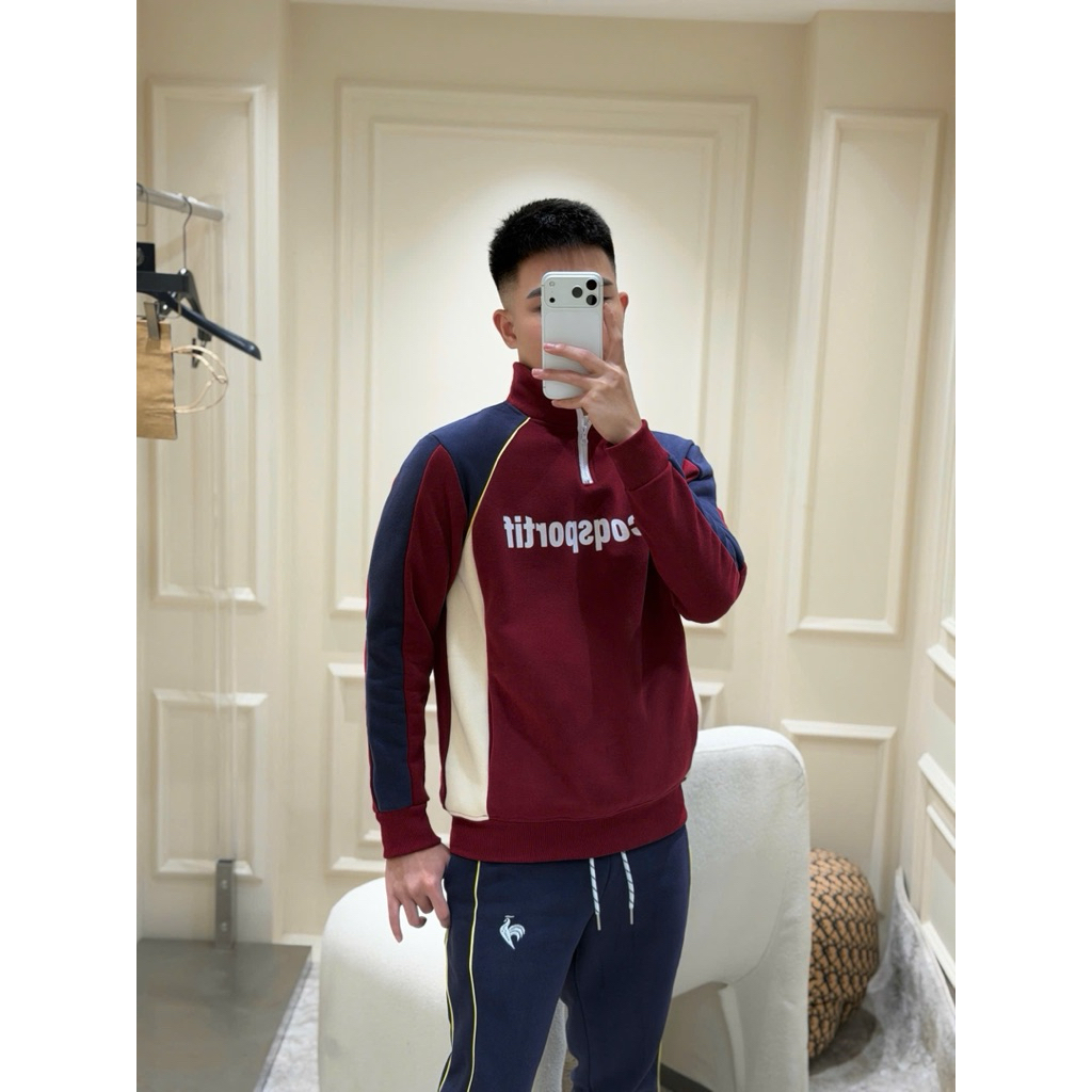 XP-Bộ Nỉ Thể Thao Le Coq Sportif Cao Cấp – Áo Khoá Cổ + Quần Jogger Nam Nữ Form Chuẩn, Dày Ấm
