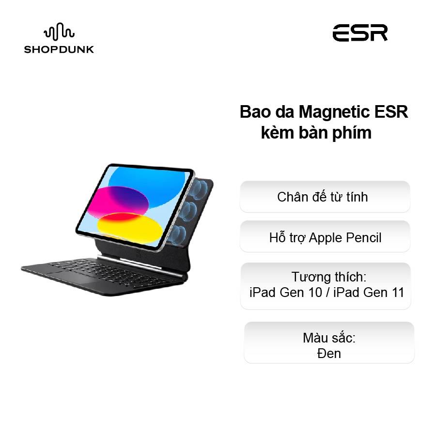 Bao da Magnetic ESR kèm bàn phím dành cho iPad Gen 10 / iPad Gen 11 Rebound (Màu đen)