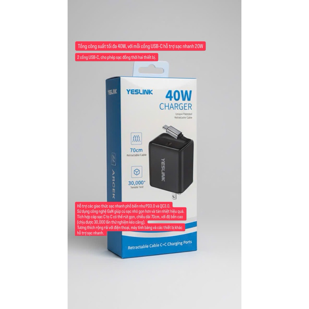 Củ  sạc nhanh 40W Yeslink