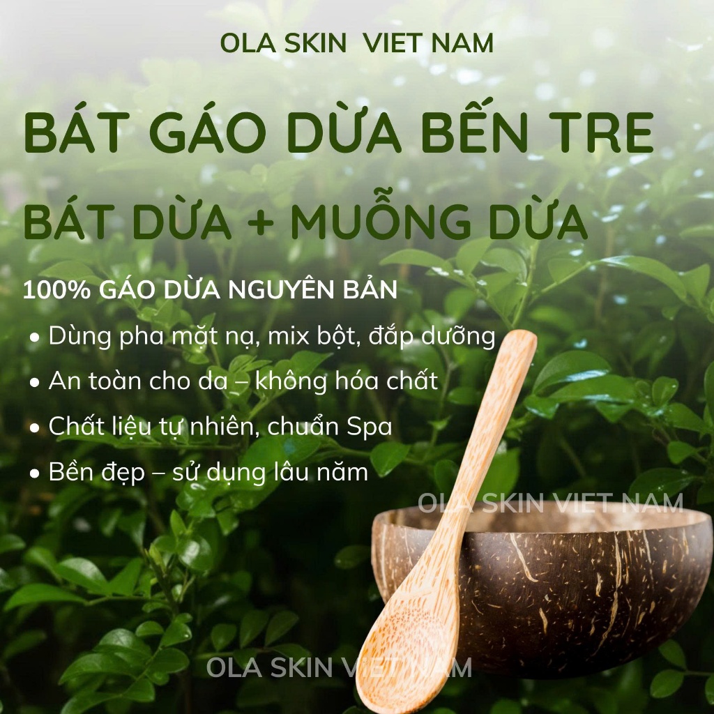 Combo Bát Gáo Dừa Và Muỗng Gỗ Hàn Quốc, Dùng Để Ăn Ngũ Cốc Granola, Đựng Bột Đắp Mặt Nạ