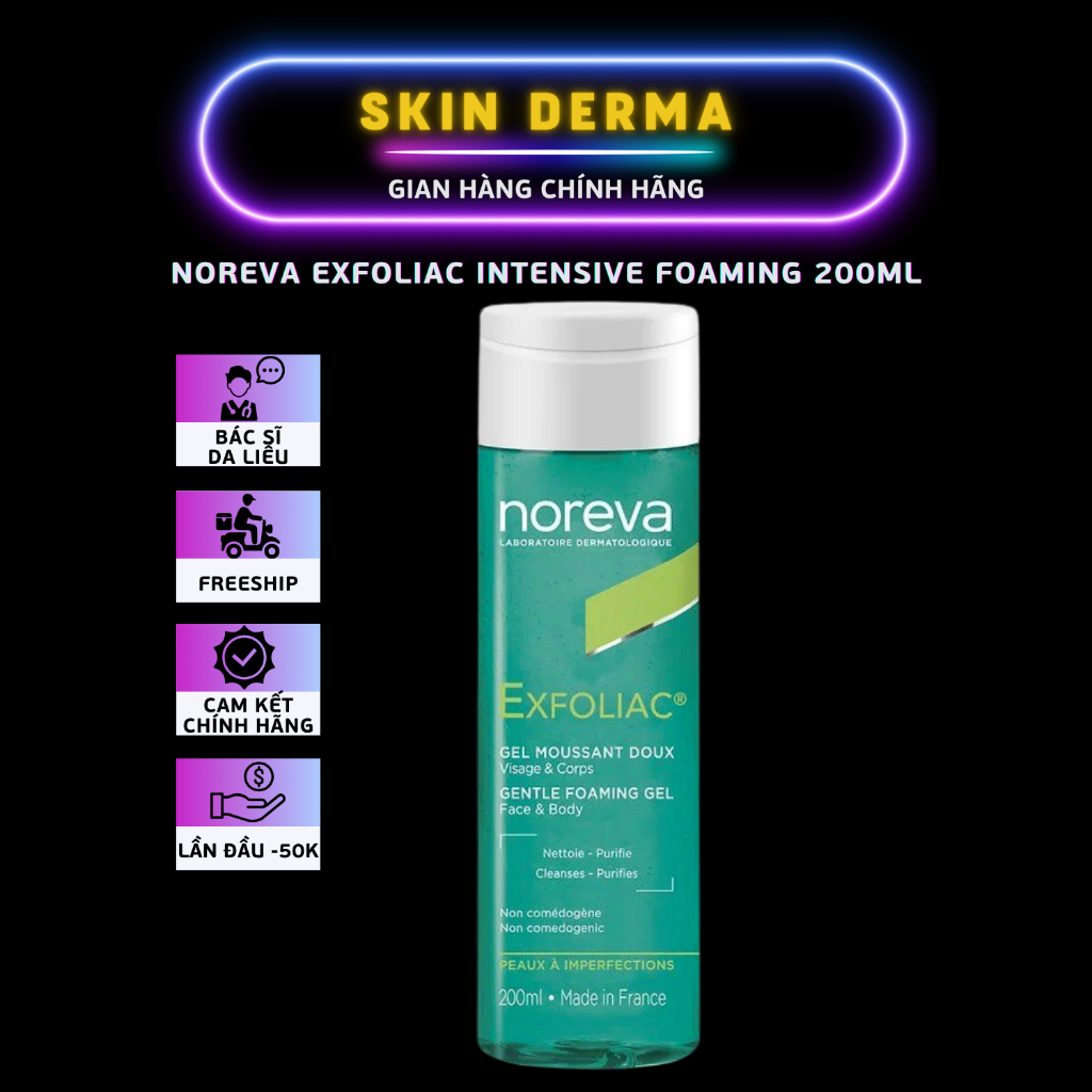 [Hàng Công Ty] NOREVA sữa rửa mặt cho da dầu mụn NOREVA EXFOLIAC INTENSIVE FOAMING GEL 200ML