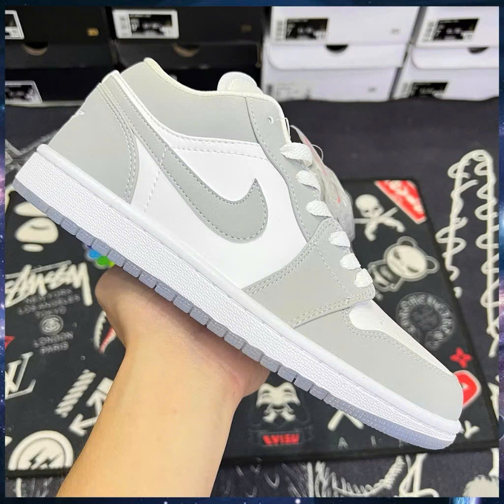 Giày Thể Thao Jordan 1 Low Trắng Xám, Giày AIR JORDAN 1 LOW WHITE WOLF GREY