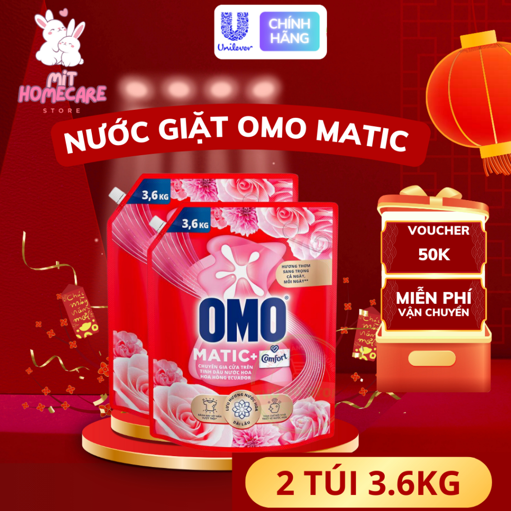 [CHÍNH HÃNG] Combo 2 Túi Nước Giặt OMO Matic Cửa Trên Comfort Tinh Dầu Thơm Hoa Hồng Ecuador - 2 Túi
