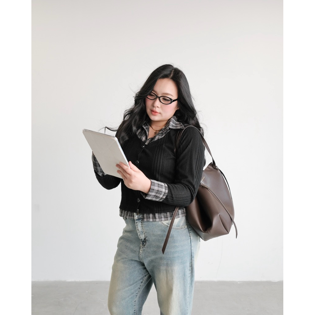 LASSIE BIGSIZE| Áo len phối cổ sơmi caro bigsize| SILEN CARO