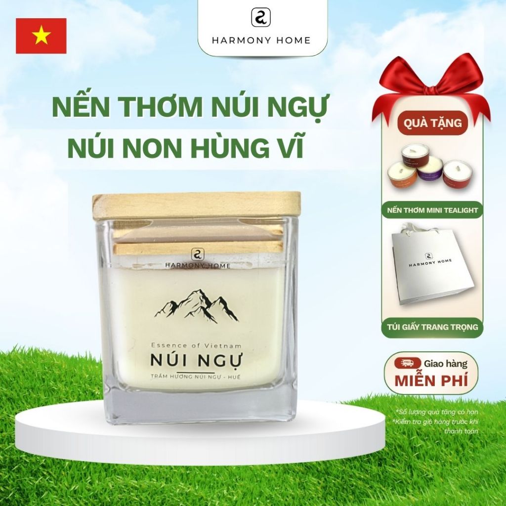 Nến Thơm Thư Giãn Núi Ngự [A] Harmony Home - Hương Thơm Từ Gỗ Đàn Hương, Hoa Diêm Vĩ