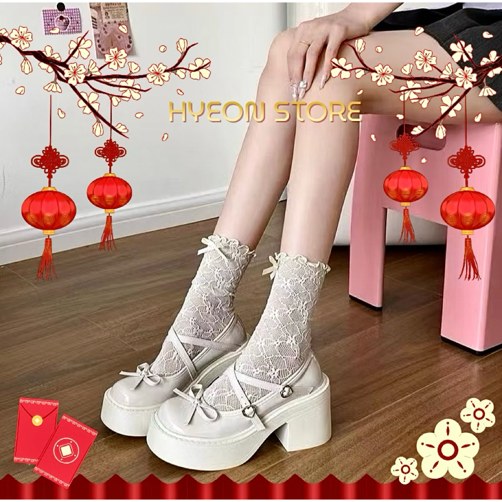 [HỎA TỐC]Giày lolita nữ đế cao oxford thiết kế hai quai đính nơ xinh xắn đi chơi đi học GD50 HYEON (