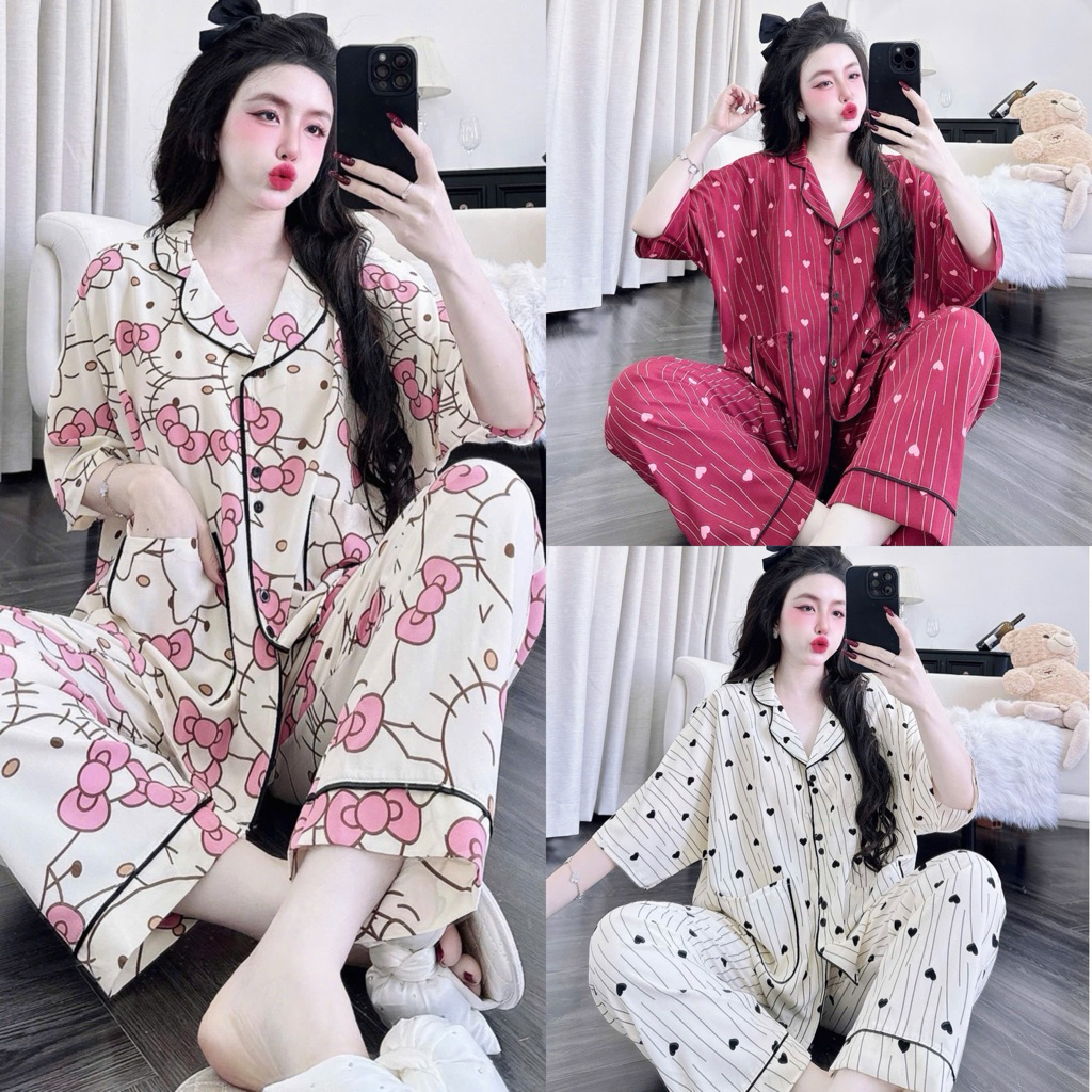 Bigsize 55-100kg from dài cánh dơi áo to,  đồ ngủ đồ bộ pijama mặc nhà cực Xinh chất Lụa hàn Cao Cấp