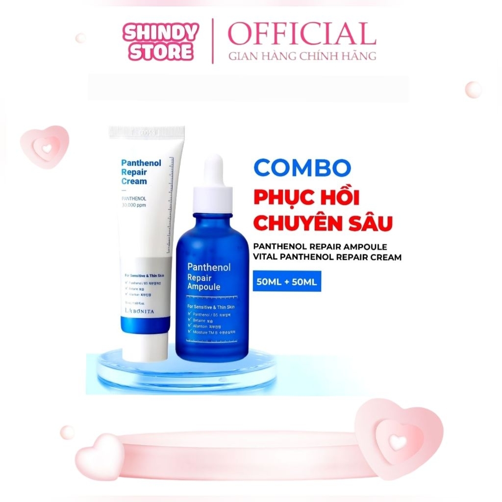 [ COMBO PHỤC HỒI -KÈM QUÀ] Hỗ Trợ Cấp Ẩm, Phục Hồi, Làm Dịu Da gồm Kem Dưỡng Panthenol Repair B5+Ser
