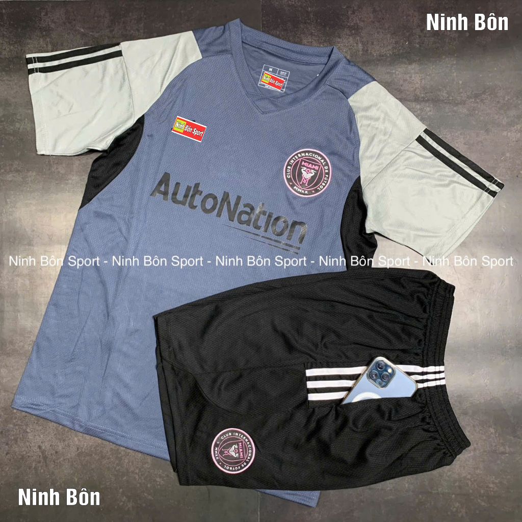 Bộ Quần Áo Bóng Đá CLB Inter Miami Xám 2024, Có Túi Quần - Vải Polyester Thái Cao Cấp