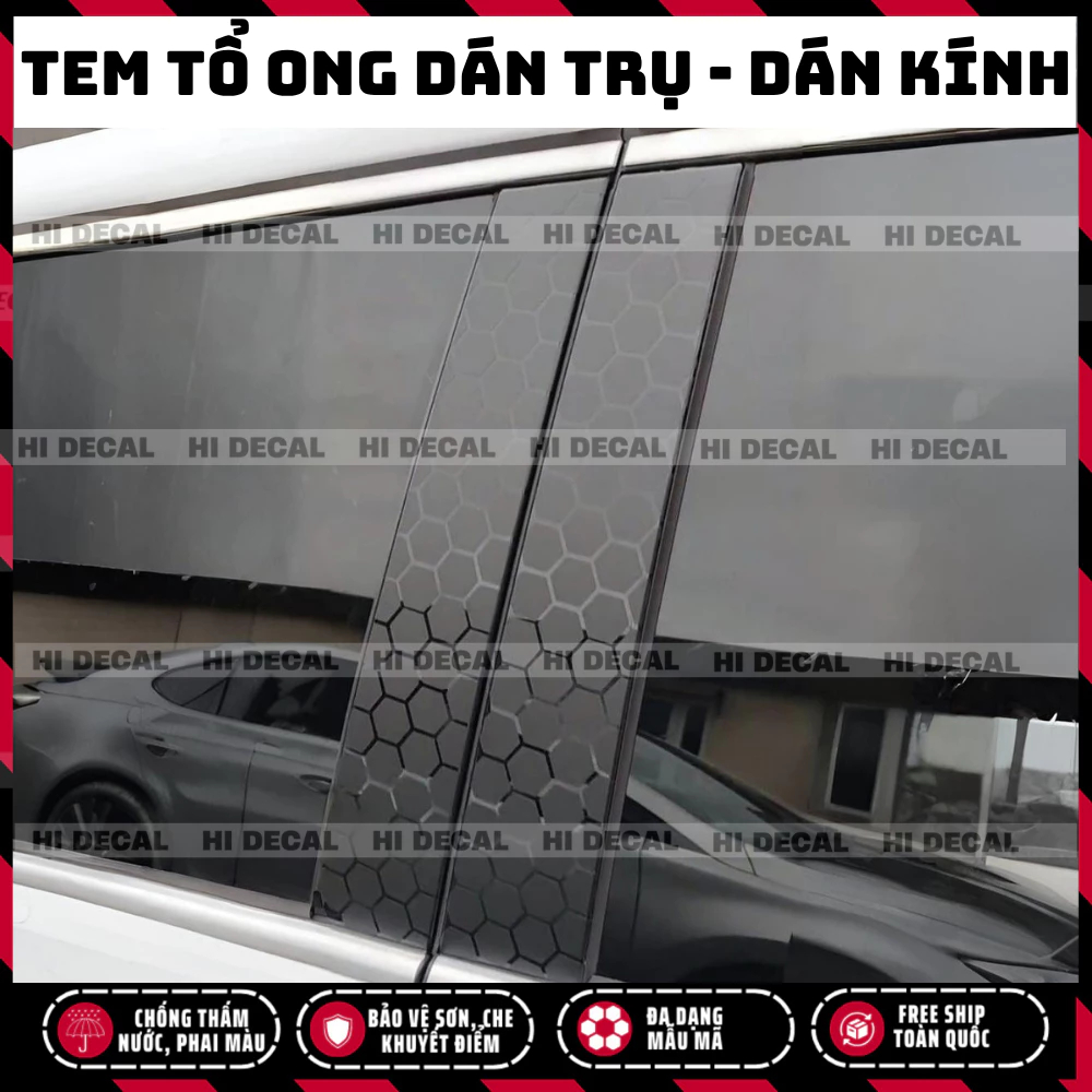 Decal đen mờ/bóng hoạ tiết tổ ong dán trụ bóng/mờ xe hơi,tem tổ ong dán kính ô tô decal dán cột AB, 