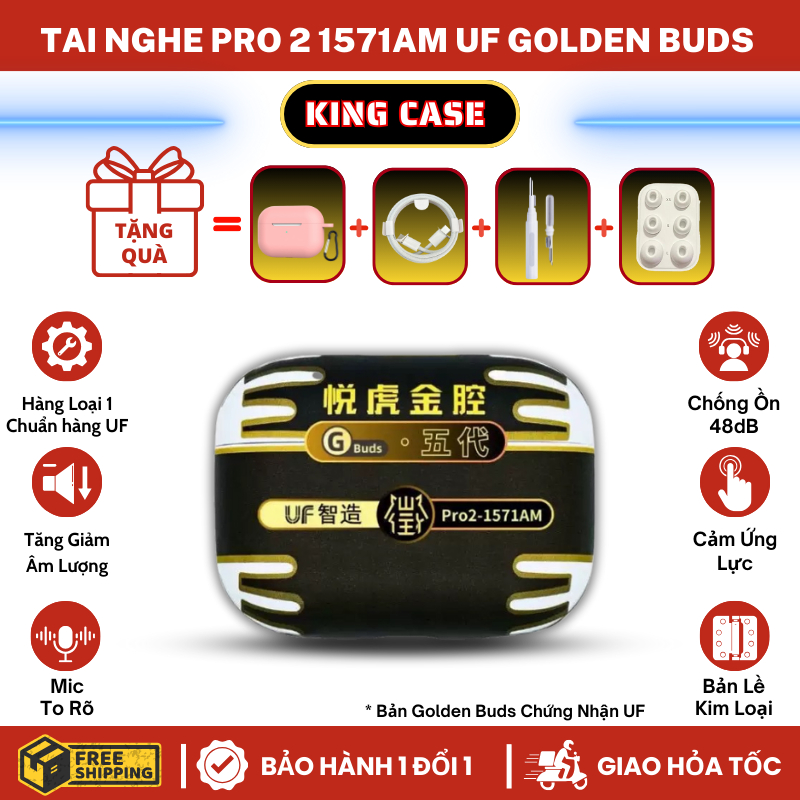 [Pro2 Golden Buds] Tai Nghe Pro2 Chip 1571AM UF l Xuyên Âm-Chống Ồn ANC l Vuốt +- Âm Lượng l King Ca