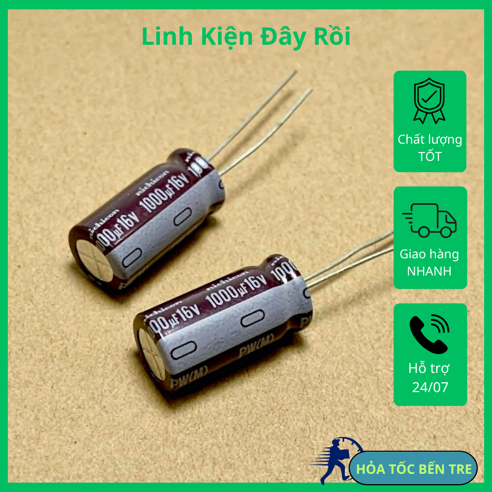 5 cái tụ điện hóa 16V1000uF 16V 1000uF hãng Nichicon 10x20mm