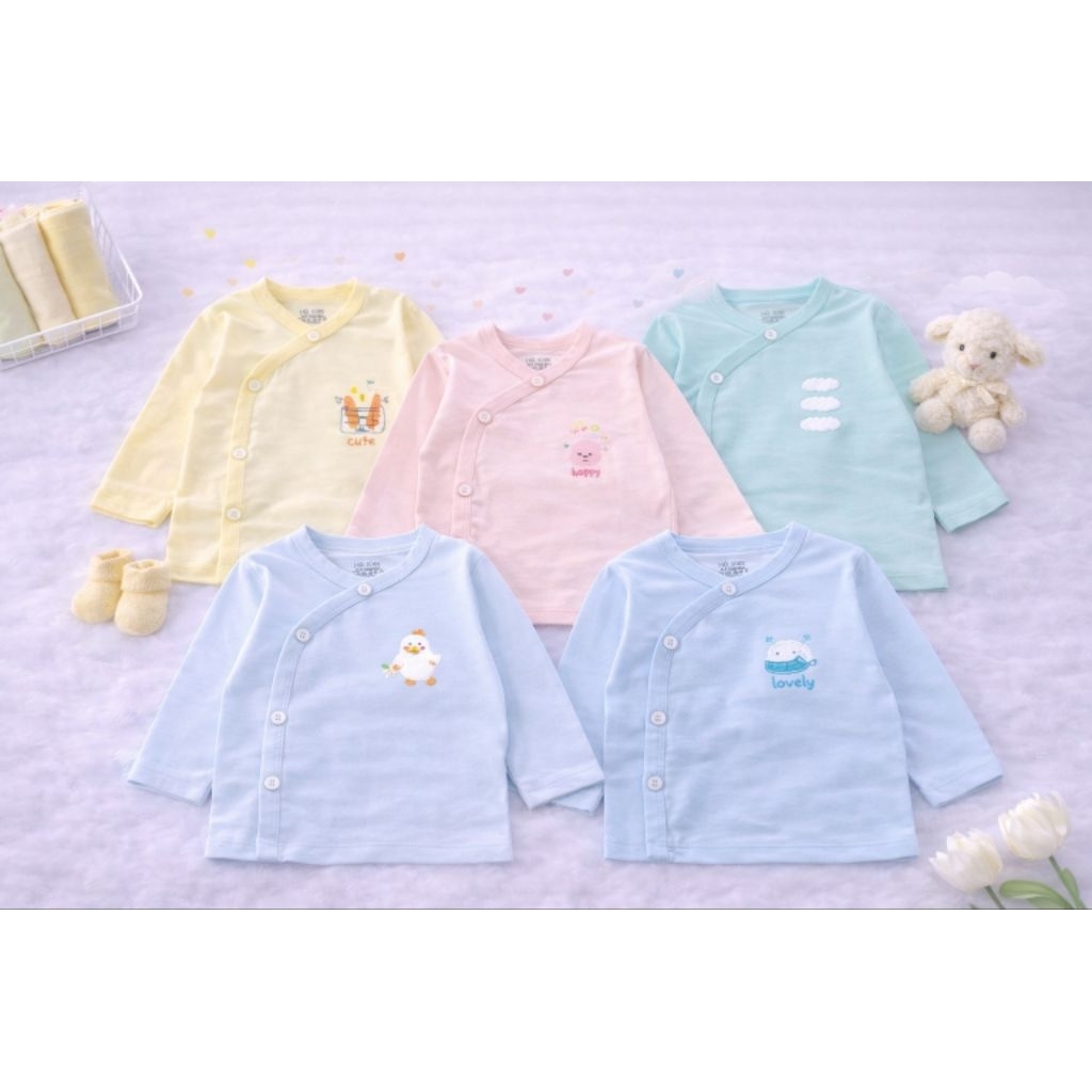 Áo sơ sinh dài tay HG-KIDS cài chéo màu pastel
