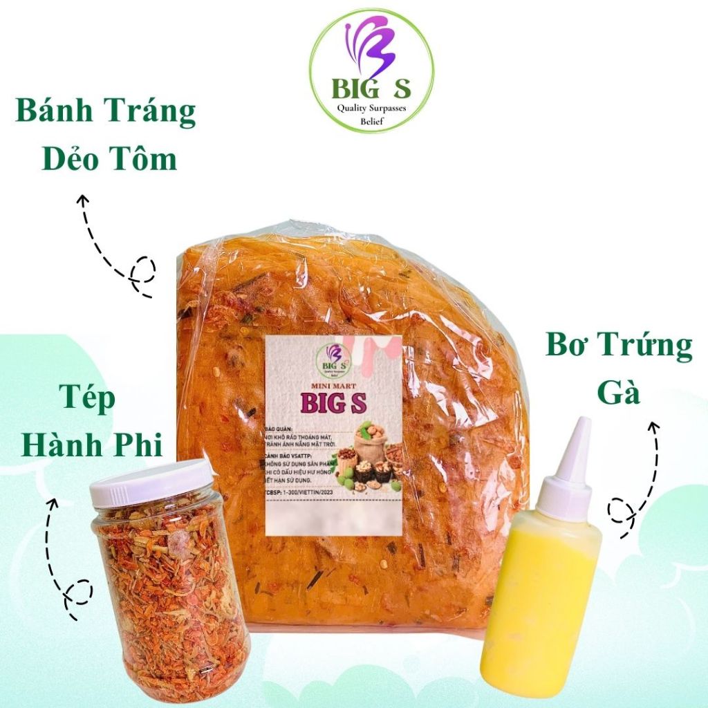 Combo Bánh Tráng Dẻo Tôm, Bơ, Muối Tép Hành Phi 600g BigS