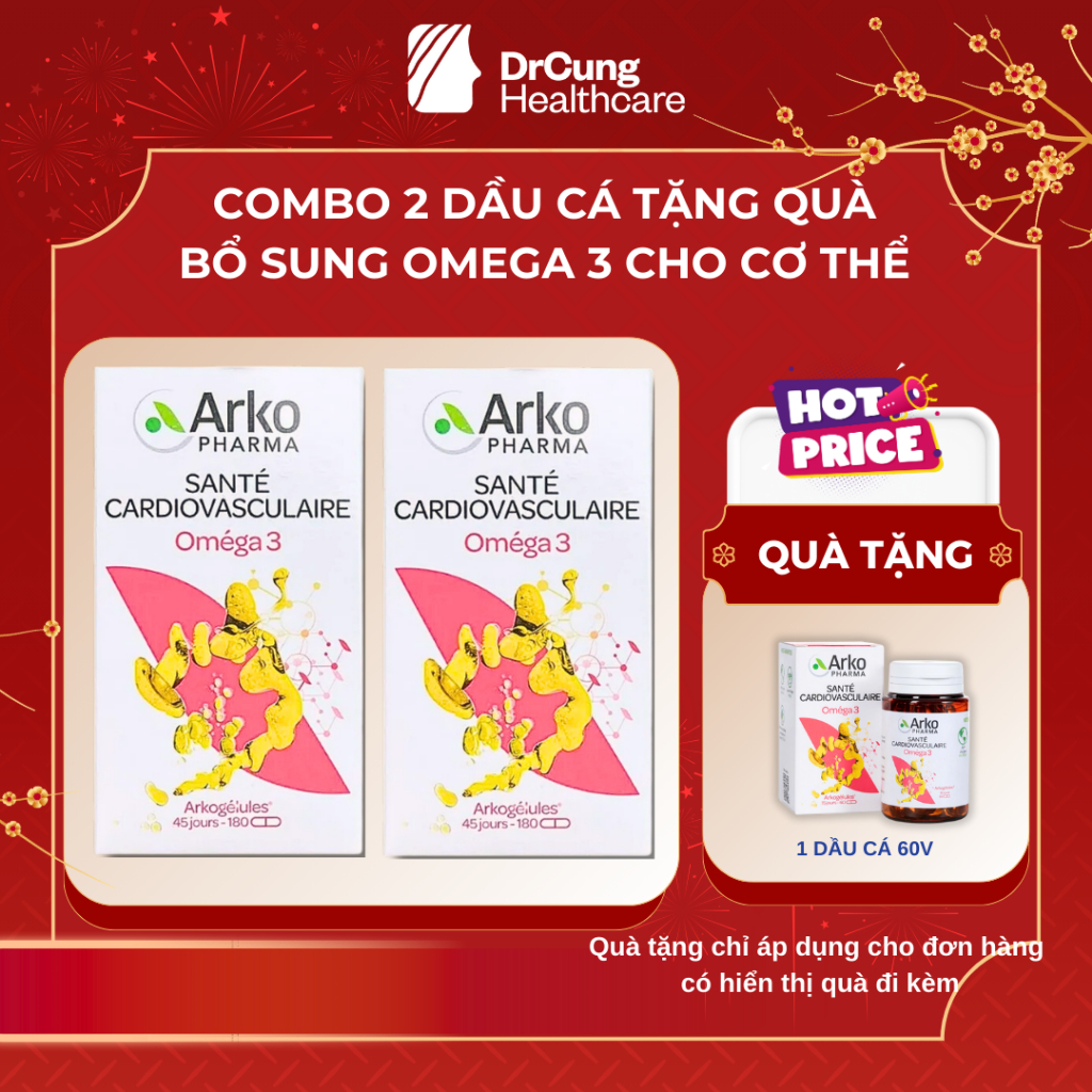 Combo 2 Dầu Cá Arkopharma Omega 3 180 Viên  - Hỗ trợ tăng cường sức khỏe tim mạch Drcung Healthcare