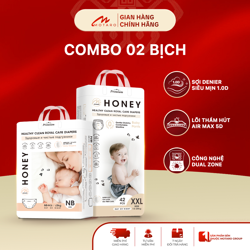 [KHÔNG QUA] 2 Bịch Tã Bỉm Dán/Quần Honey Premium Chính Hãng Motaro Cho Bé
