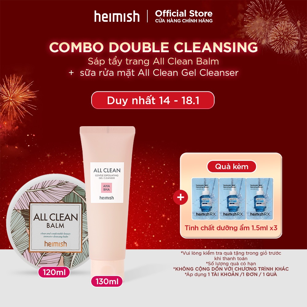 Combo Bộ đôi Double Cleansing heimish -  Sáp tẩy trang All Clean Balm và sữa rửa mặt All Clean Gel C