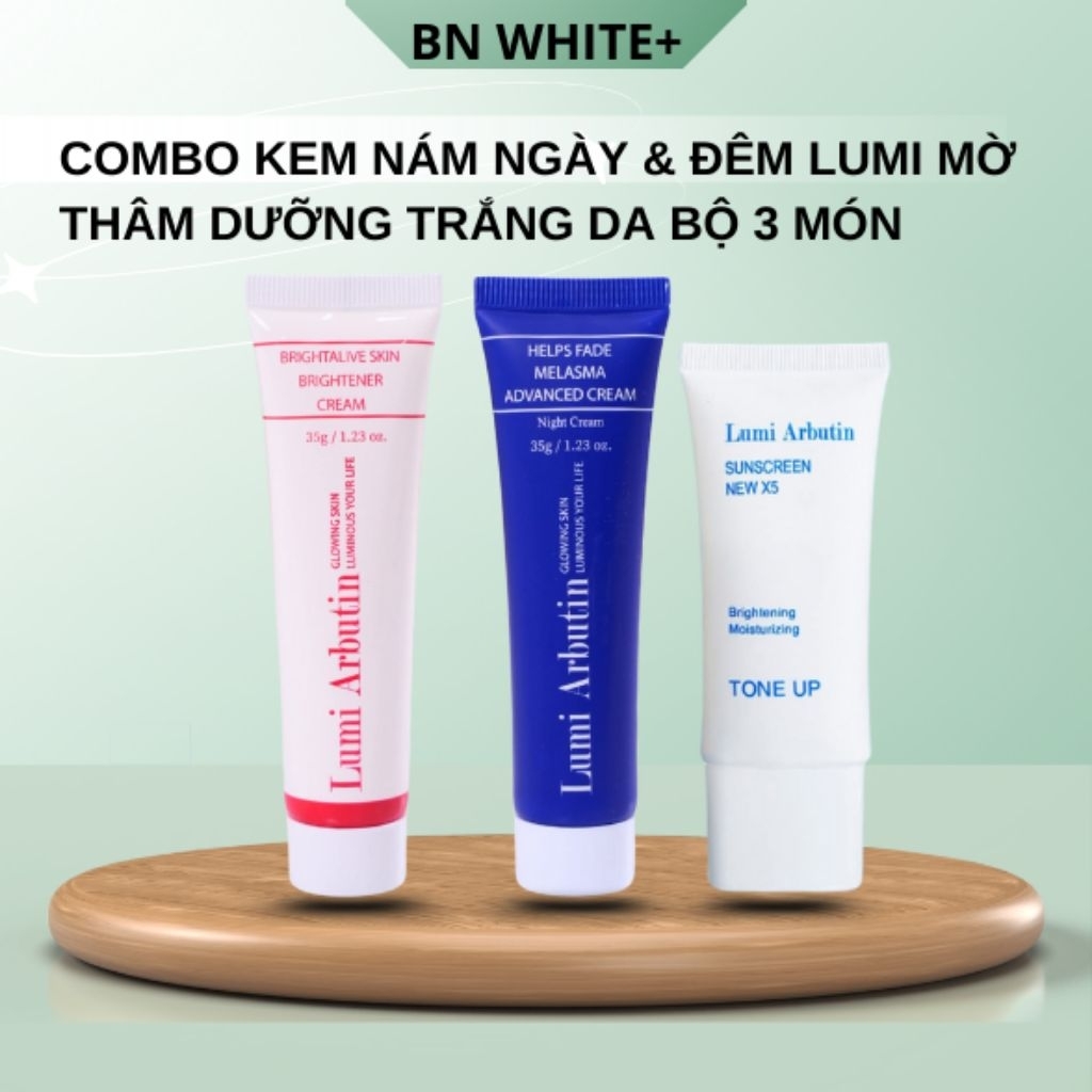 Kem Nám Mờ Thâm Lumi Arbutin Ngày Đêm Mờ Thâm Sáng Da Đều Màu Bộ 3 Món