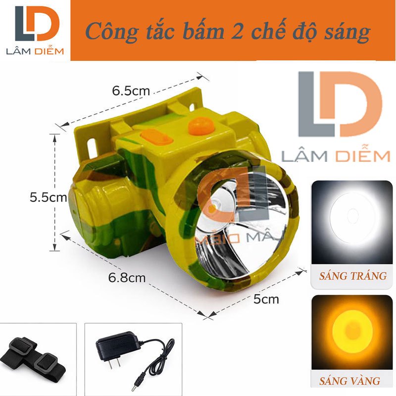 Đèn đội đầu siêu sáng pin sạc choá 5cm nhỏ gọn 2 chế độ sáng A2