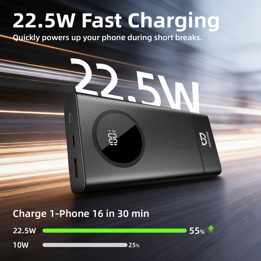 Sạc dự phòng Goojodoq 20000mAh, sạc nhanh 22.5W, cáp sạc tích hợp, màn hình LED hiển thị kỹ thuật số | BigBuy360 - bigbuy360.vn