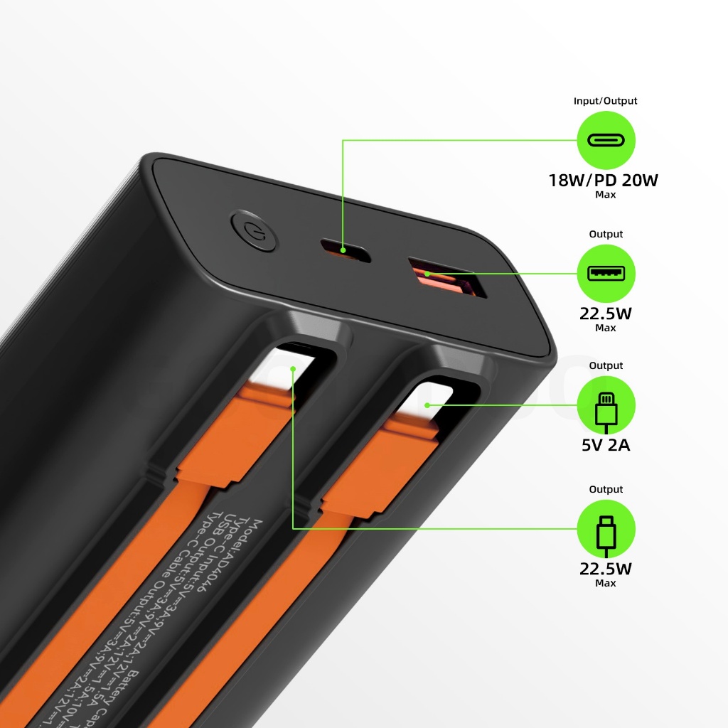 Sạc dự phòng Goojodoq 20000mAh, sạc nhanh 22.5W, cáp sạc tích hợp, màn hình LED hiển thị kỹ thuật số | BigBuy360 - bigbuy360.vn