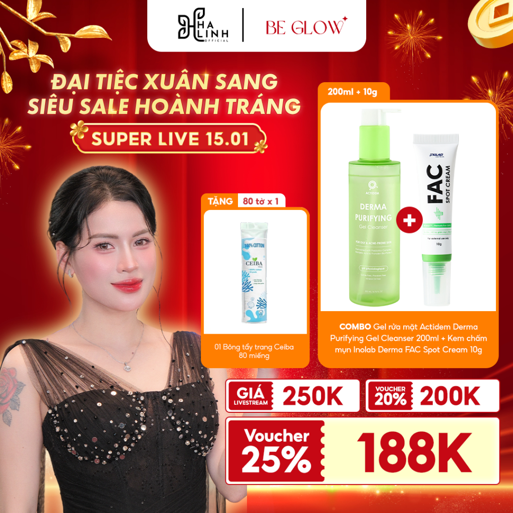 [VHL X Beglowbeauty] COMBO Kem Chấm Mụn Inolab Derma 10G + Gel Rửa Mặt Actidem Derma Purifying 200ml
