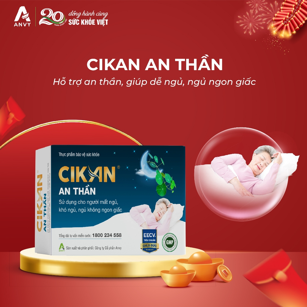 Cikan an thần - Hỗ trợ giảm mất ngủ, ngủ không sâu giấc, lo âu, căng thẳng - Hộp 30 viên
