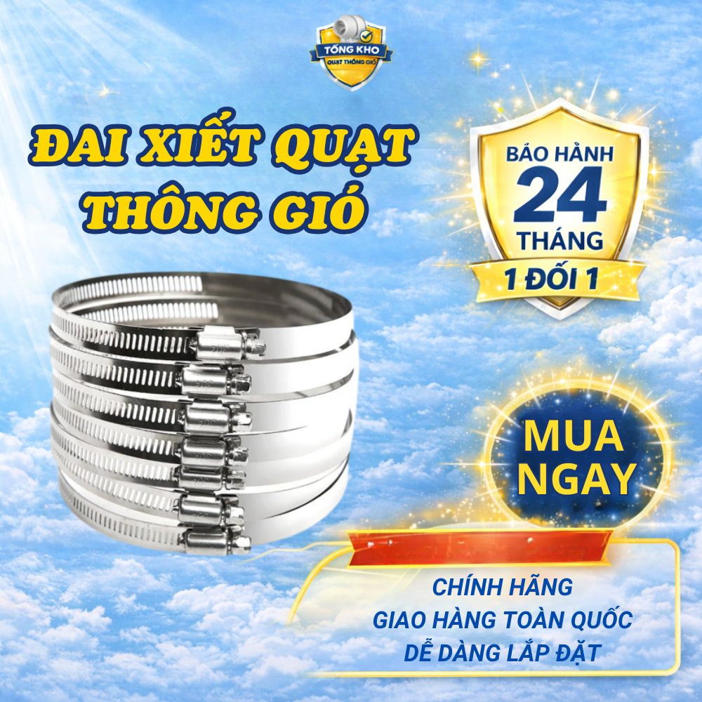 Đai xiết inox 304 NEFA siết ống gió HF100–HF300, cổ dê/quai nhê bền chắc, chống rỉ, dễ lắp