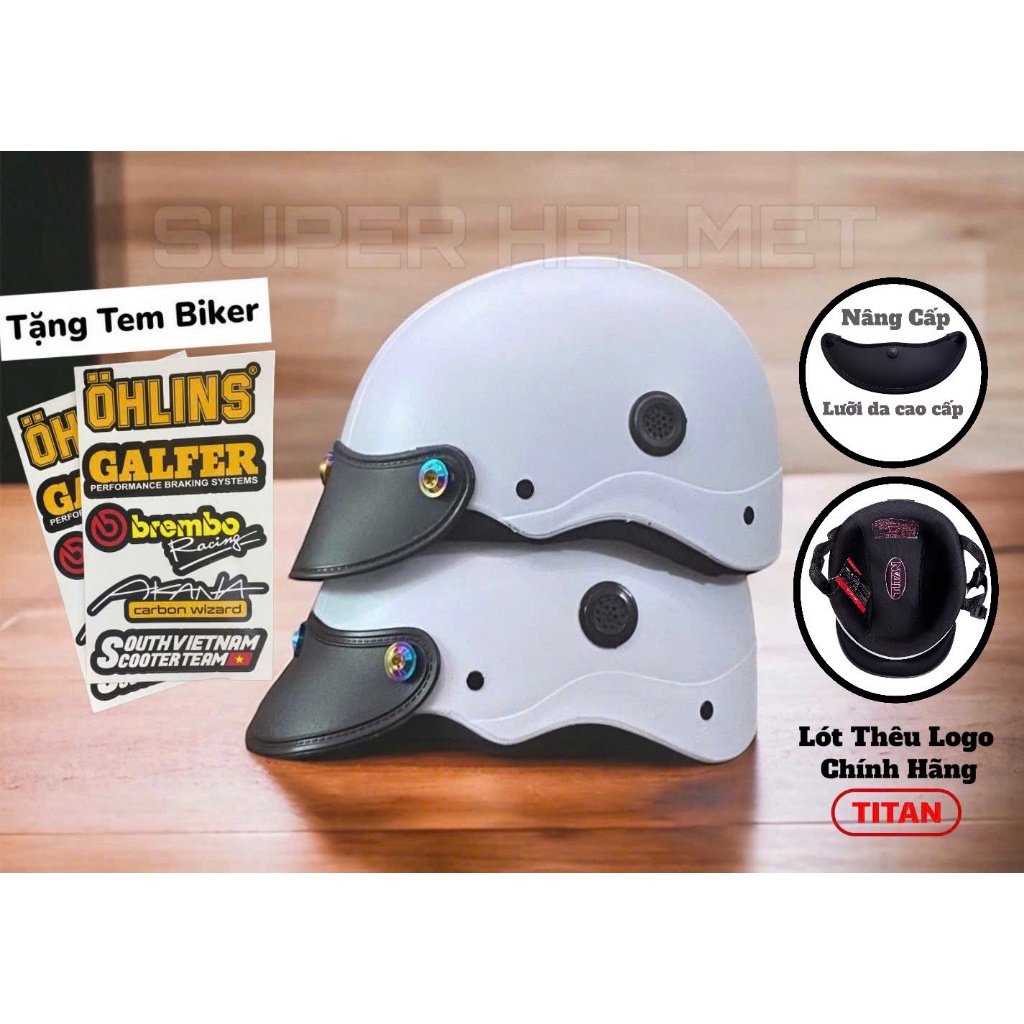 [TẶNG SET BIKER] Nón Bảo Hiểm CHÍNH HÃNG TITAN - Mũ Bảo Hiểm Sơn Nhám - Gắn 3 Ốc TiTan Gr5 Siêu Ngầu