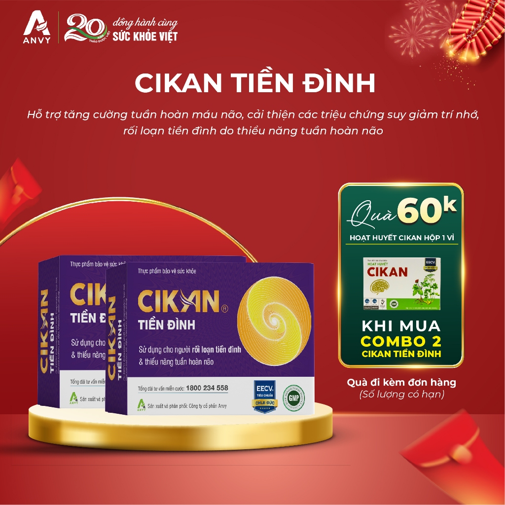 [CÓ QUÀ] - Combo 2 Cikan Tiền Đình - Hỗ trợ cải thiện suy giảm trí nhớ, rối loạn tiền đình