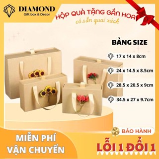 Hộp Quà Tặng Có Sẵn Quai Xách, Hộp Đựng Quà Màu Nâu Gắn Hoa Khô Sang Trọng, Cao Cấp Tặng Người Yêu,...Có Nhiều Size