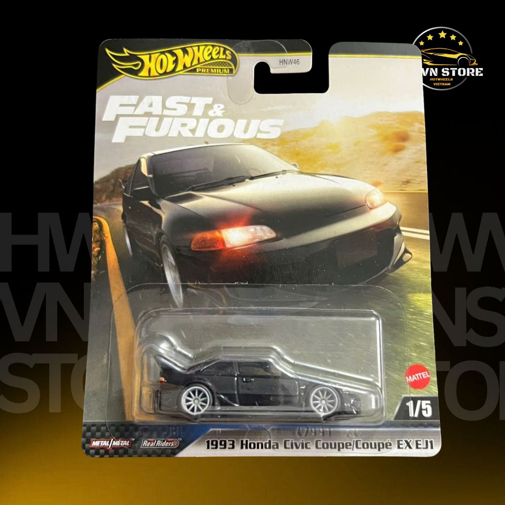 Xe mô hình Hotwheels Premium 1993 Honda Civic Couple EX EJ1 màu đen