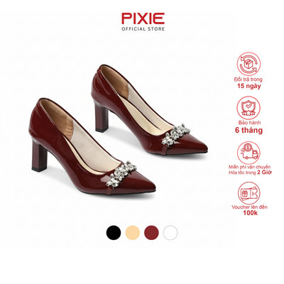 Giày Cao Gót 7cm Gót Mica Phối Khóa Đính Pha Lê Pixie H421