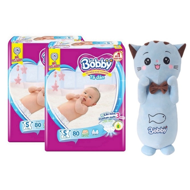 Combo 2 gói Tã dán Bobby size S80 / S80+2m / S80+6m (tã dán sơ sinh cho bé từ 4-8 kg)
