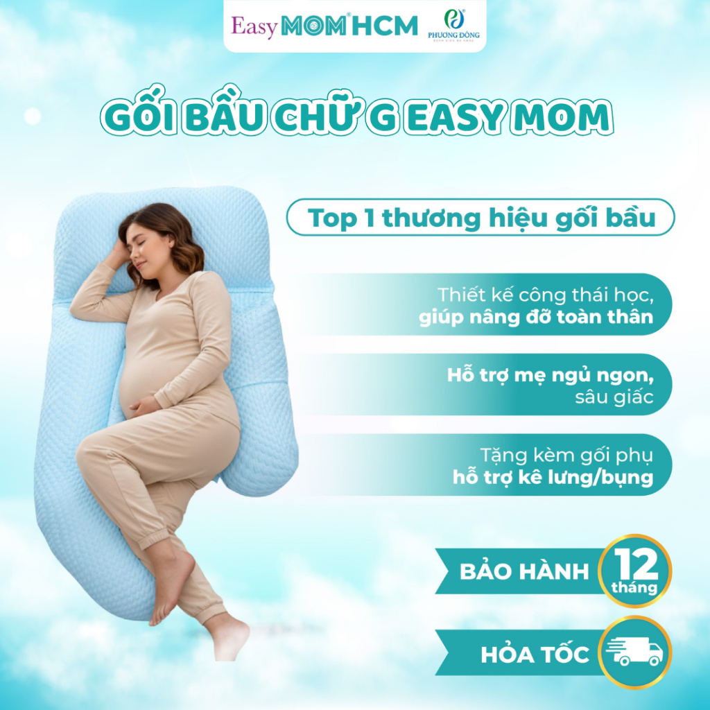 [HCM]Gối bà bầu chữ G siêu mát vỏ điều hoà Easy MOM thoáng mát, giảm đau lưng, giúp ngủ ngon