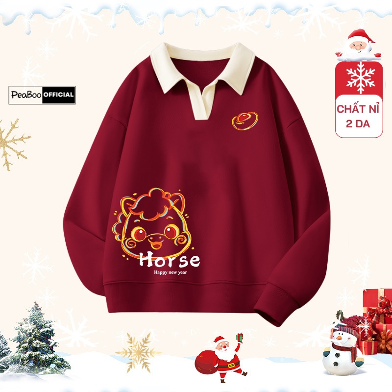 Áo Sweater Cổ V Nỉ 2 Da By PEABOO BST 22 Xmas Tree Dáng Unisex Form Rộng Cho Nam Nữ