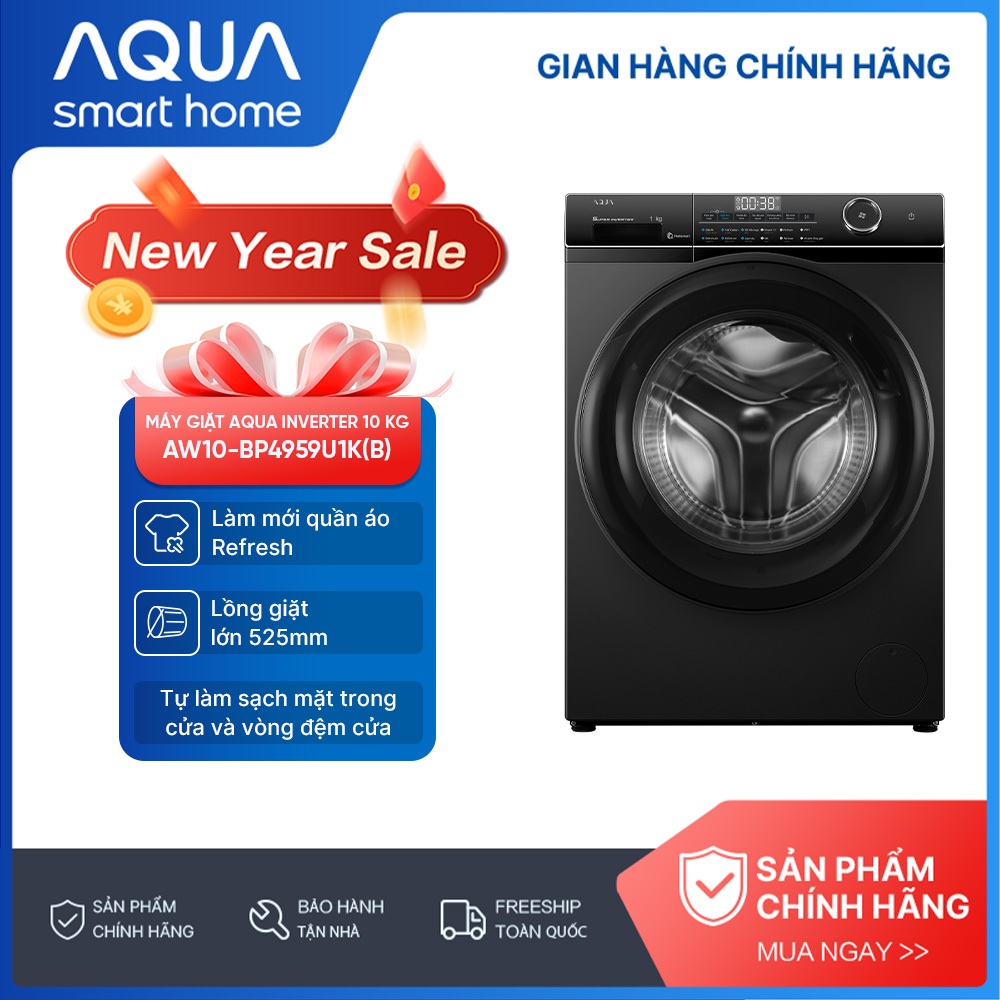 Máy giặt Aqua Inverter 10 kg AW10-BP4959U1K(B) - Máy giặt cửa trước - Bảo hành 2 năm - Freeship toàn
