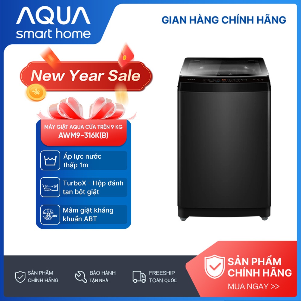 Máy giặt Aqua 9 kg AWM9-316K(B) - Bảo hành 2 năm - Hỗ trợ lắp đặt