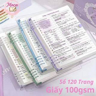 Sổ Còng Thay Giấy A5 B5 8 Còng Nhựa, Bìa Trong Suốt Gáy Khuyết Không Vướng Tay, Giấy Kẻ 120 Trang