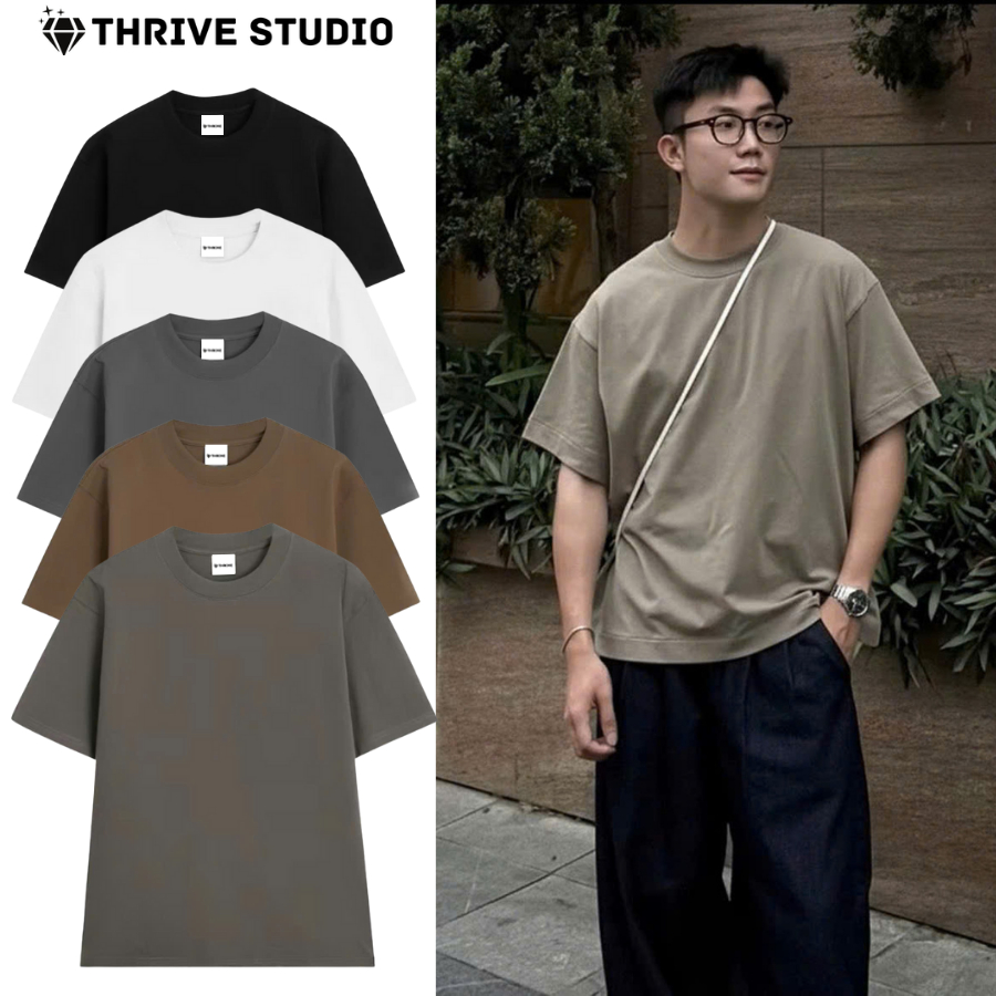Áo Thun Trơn Cotton 100% 250gsm THRIVER Premium Full Color. Áo Phông Cổ Tròn Basic Nam Nữ Cottong 10