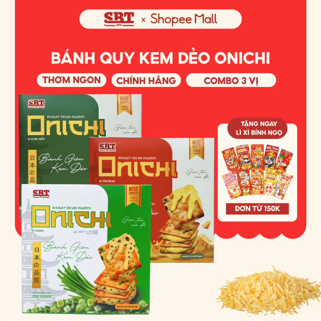 Bánh Quy Giòn Kem Dẻo ONICHI SBT Vị Rong Biển, Phô Mai, Thơm Ngon, Giòn Rụm