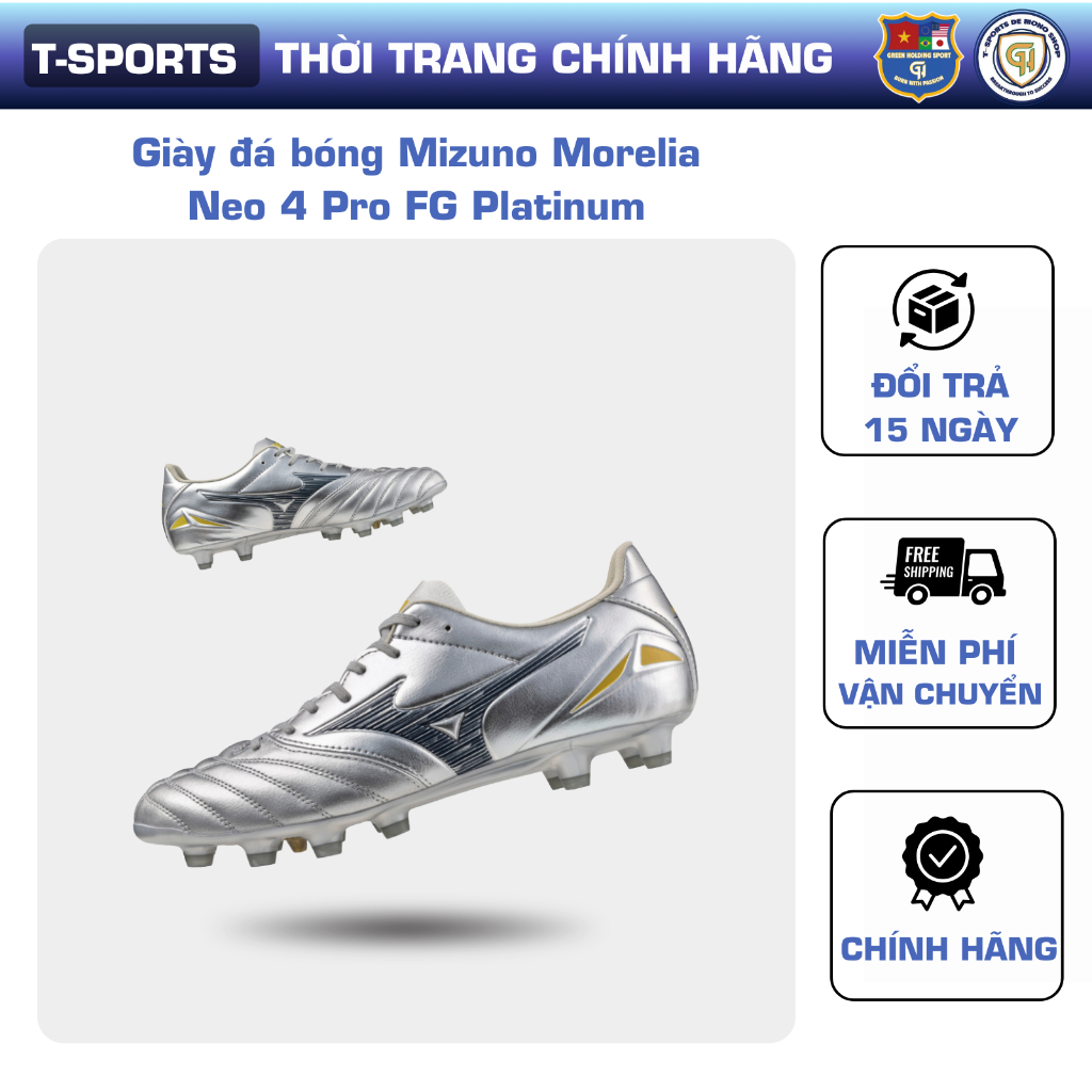 Giày đá bóng Mizuno Morelia Neo 4 Pro FG Platinum - giày đá bóng sân cỏ tự nhiên cao cấp, thế hệ mới