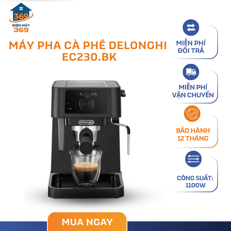 Máy Pha Cà Phê Delonghi EC230.BK – 2 Vòi Pha Tiện Lợi – Bình Nước 1 Lít – Pha 10 Tách - SMC