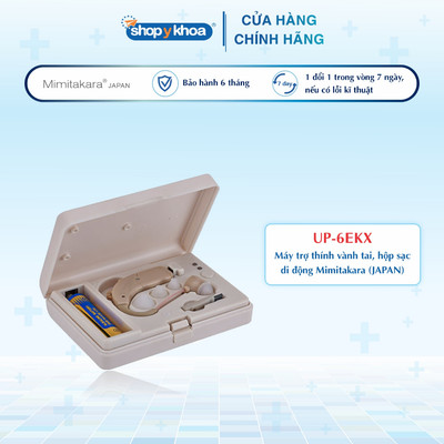 Máy Trợ Thính Vành Tai, Hộp Sạc Di Động Mimitakara (JAPAN) [UP-6EKX]. Made In Taiwan
