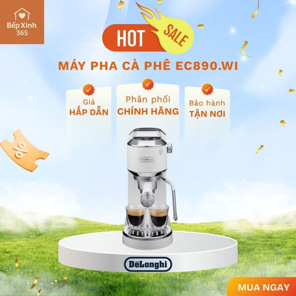 Máy pha cà phê Delonghi EC890.WI – Dedica Duo Màu Trắng, Hiện Đại & Tinh Tế