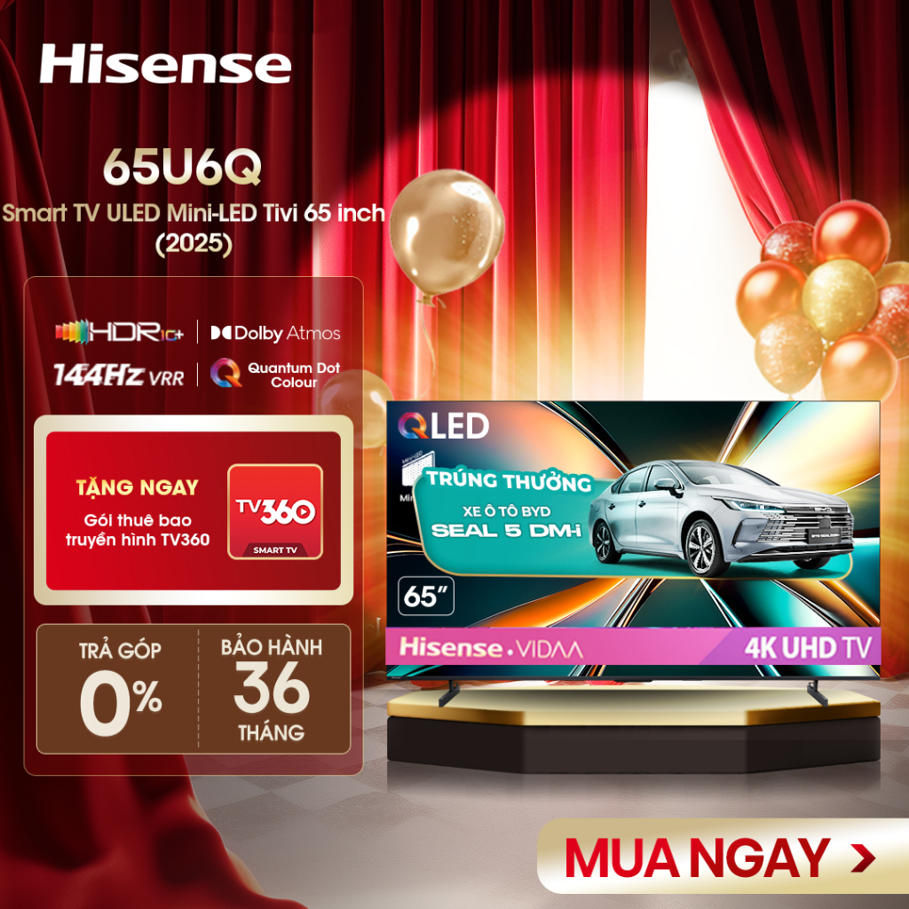 Smart Tivi Hisense 65 inch ULED Mini-LED 65U6Q, Lắp Đặt Toàn Quốc, Bảo hành 3 năm