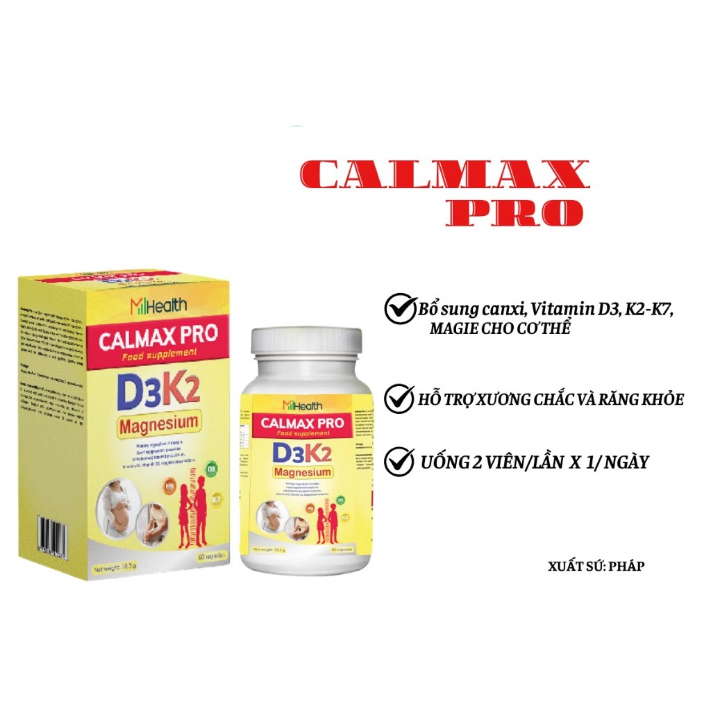 Thực phẩm hỗ trợ Mhealth Calmaxpro D3K2 bổ sung canxi, vitamin  D3K2
